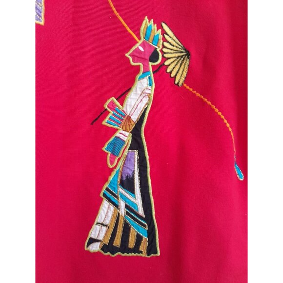 Vintage Patchington Aztec Tribal Embroidered Wearable Art Jacket Red Size M - Picture 2 of 16